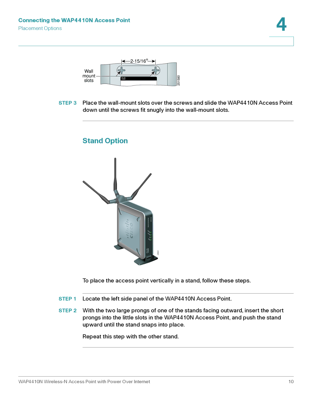 Cisco Systems manual Stand Option, Connecting the WAP4410N Access Point 