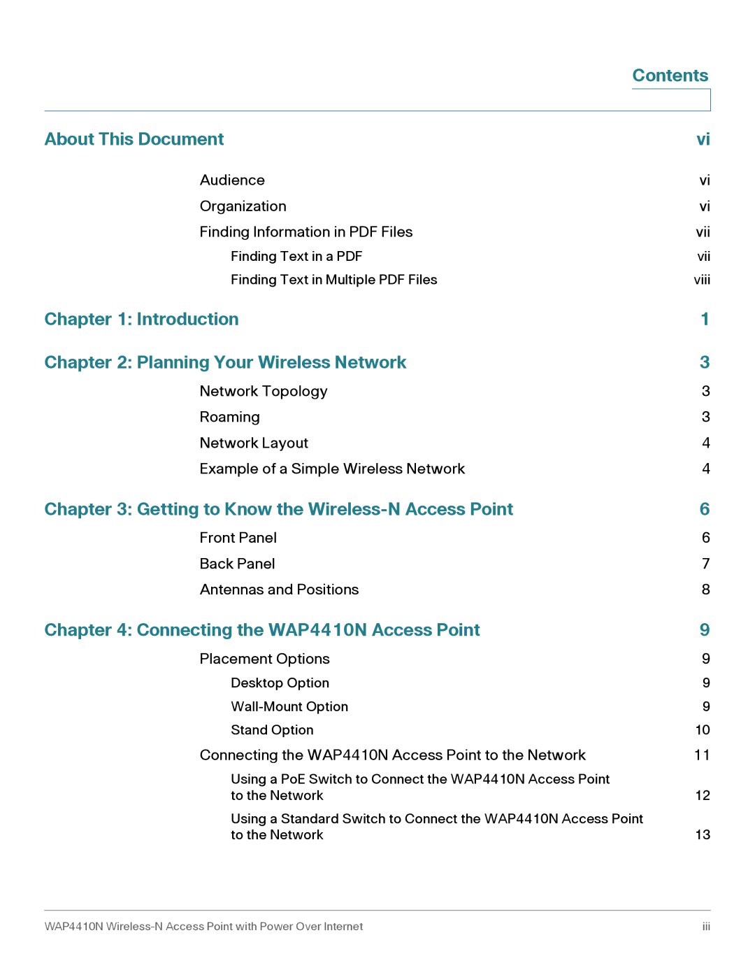 Cisco Systems WAP4410N manual Contents About This Document, Introduction Planning Your Wireless Network 