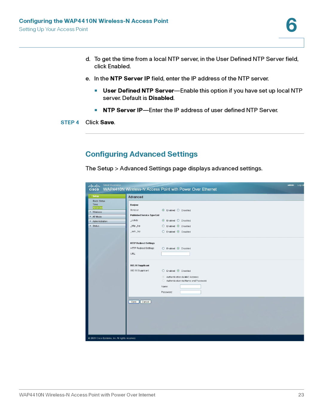 Cisco Systems WAP4410N manual Configuring Advanced Settings 