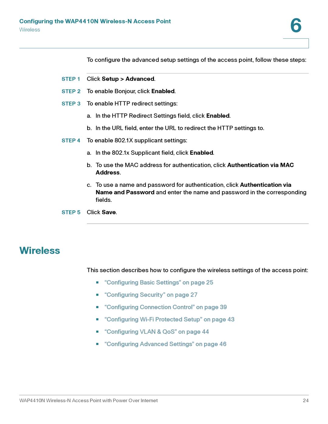 Cisco Systems WAP4410N manual Wireless, Click Setup Advanced 