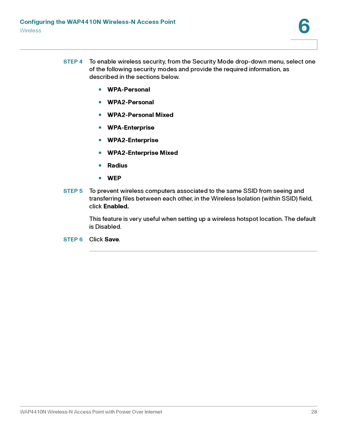 Cisco Systems WAP4410N manual Wep 