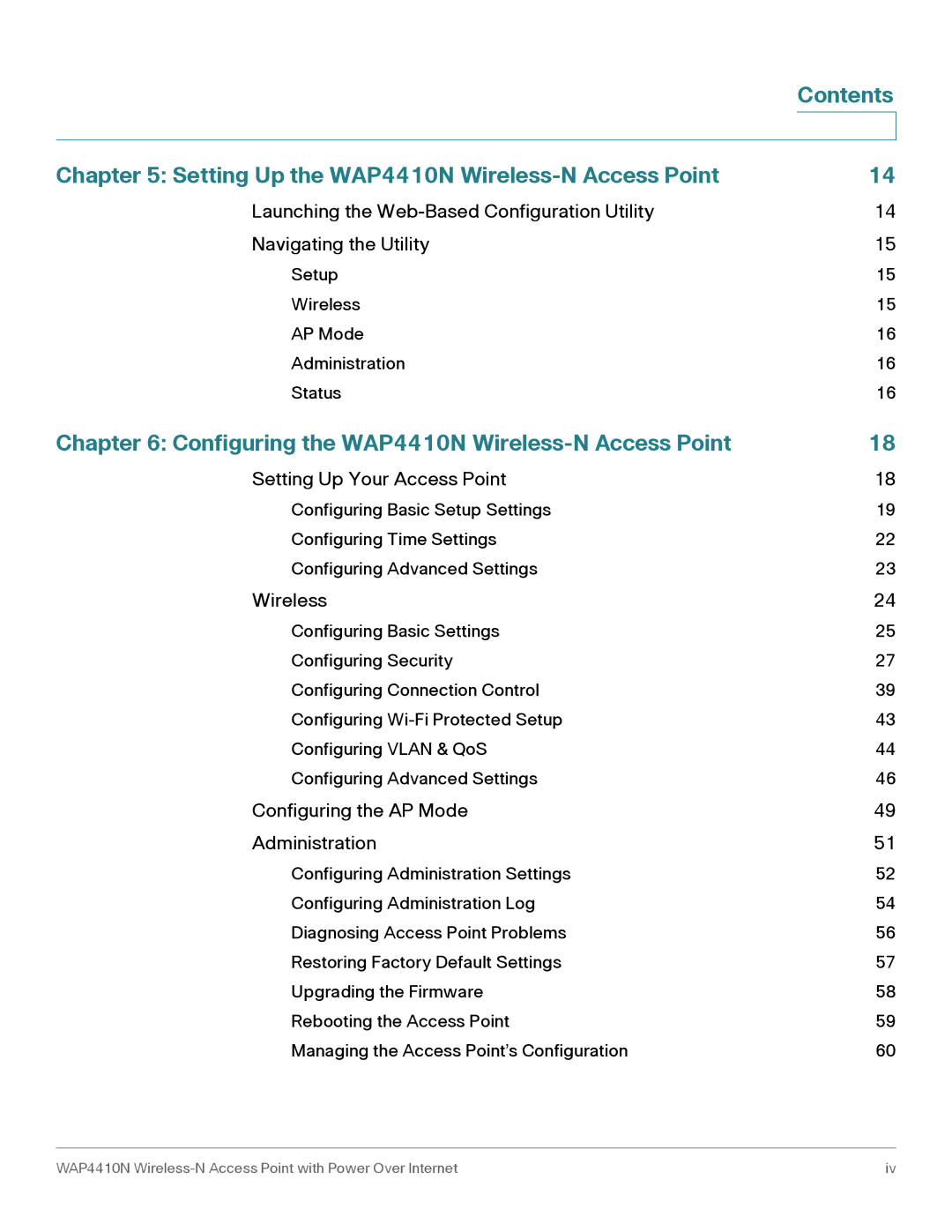 Cisco Systems manual Contents Setting Up the WAP4410N Wireless-N Access Point 