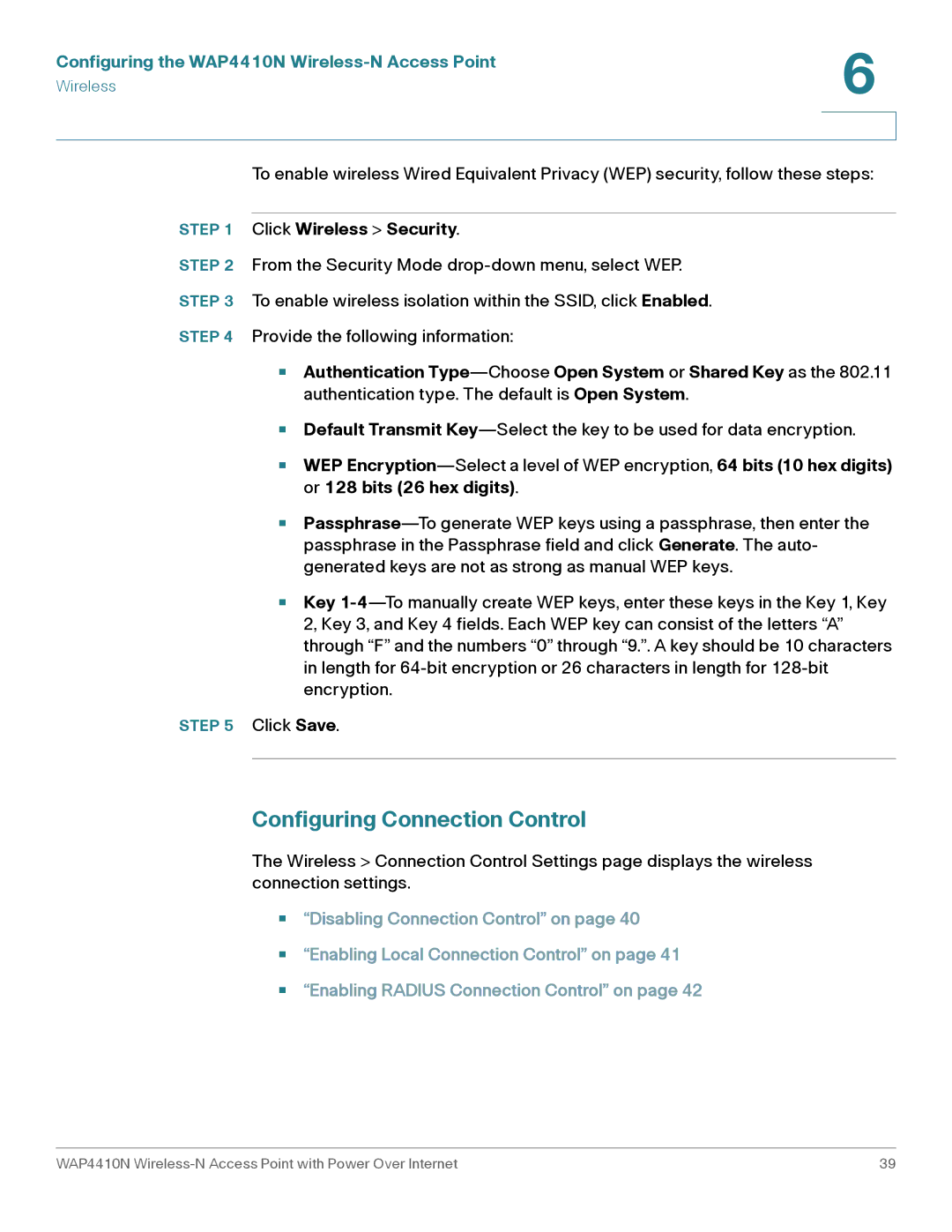 Cisco Systems WAP4410N manual Configuring Connection Control 