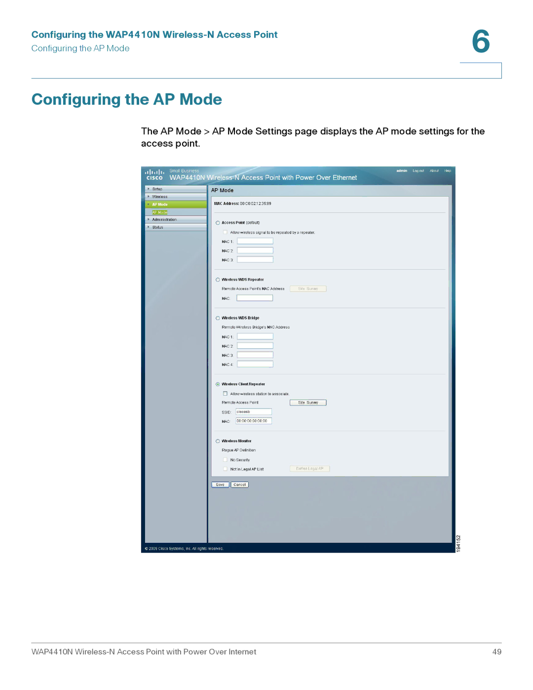 Cisco Systems WAP4410N manual Configuring the AP Mode 