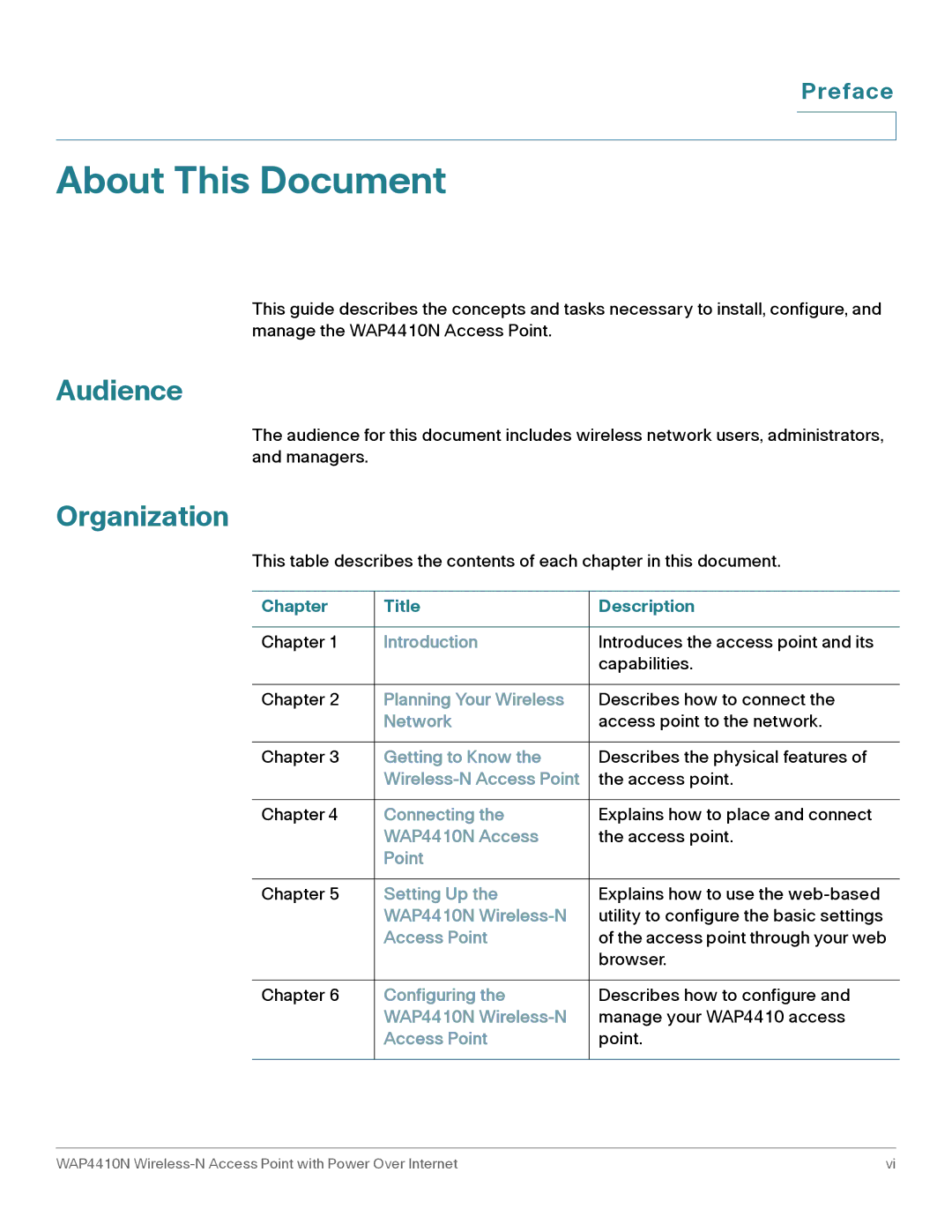 Cisco Systems WAP4410N manual Audience, Organization, Preface 