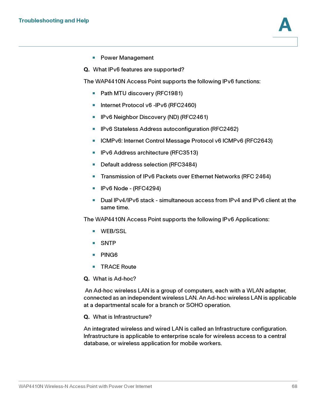 Cisco Systems WAP4410N manual WEB/SSL Sntp PING6 