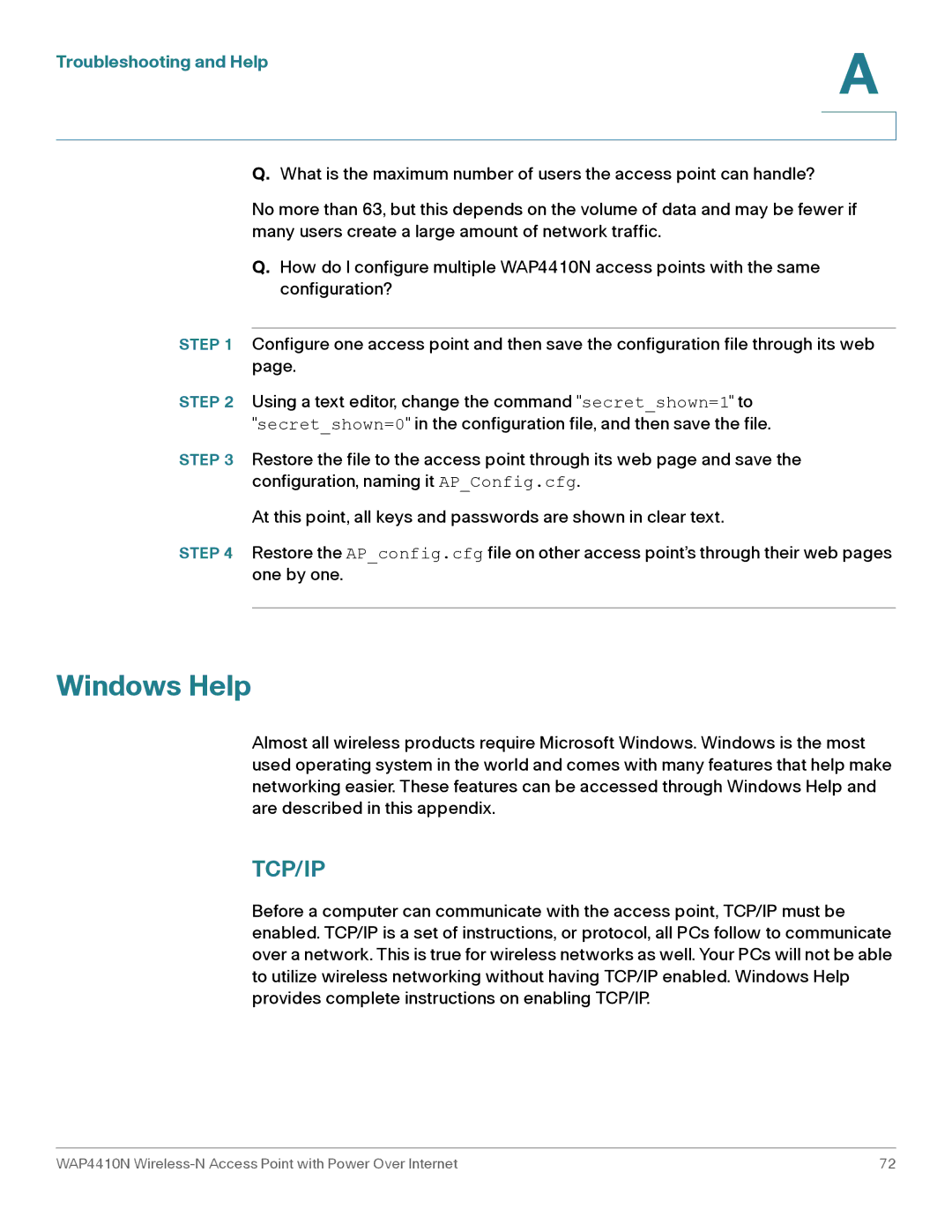 Cisco Systems WAP4410N manual Windows Help, Tcp/Ip 