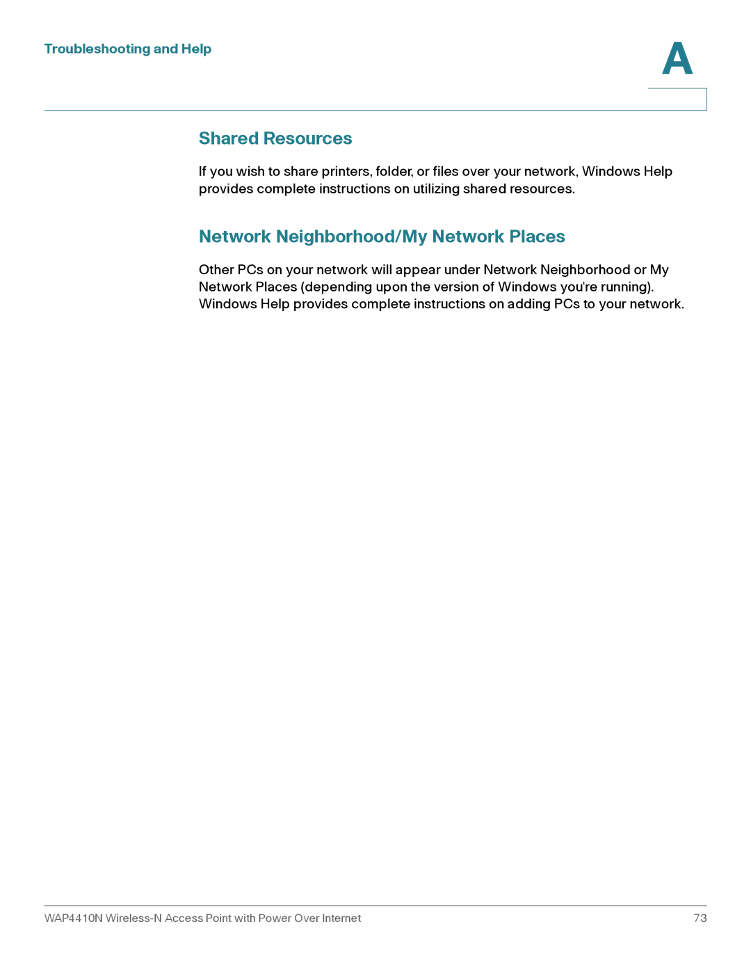 Cisco Systems WAP4410N manual Shared Resources, Network Neighborhood/My Network Places 