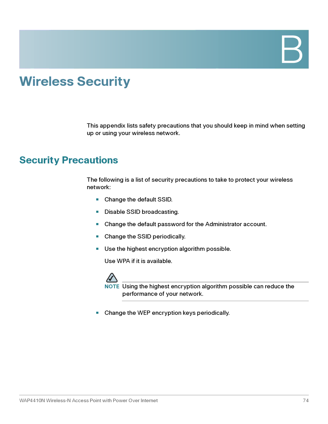 Cisco Systems WAP4410N manual Wireless Security, Security Precautions 