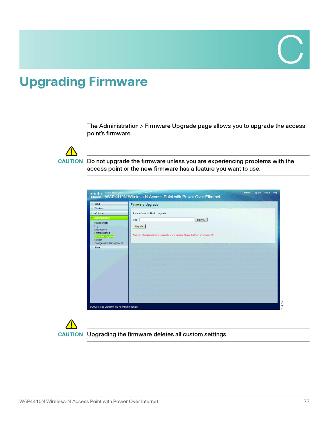 Cisco Systems WAP4410N manual Upgrading Firmware 