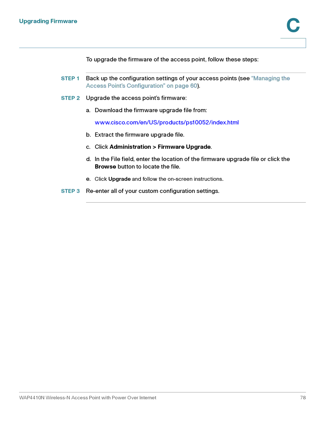 Cisco Systems WAP4410N manual Upgrading Firmware 