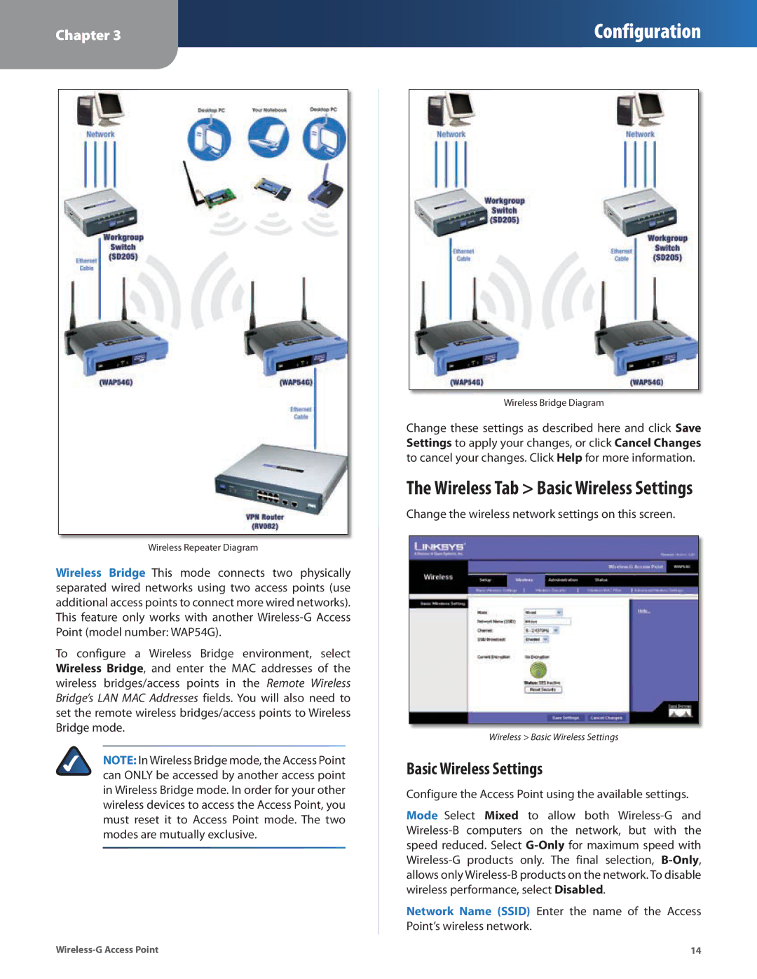 Cisco Systems WAP54G manual Basic Wireless Settings 