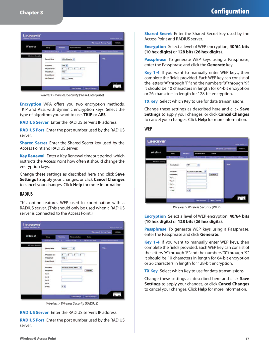 Cisco Systems WAP54G manual Radius 