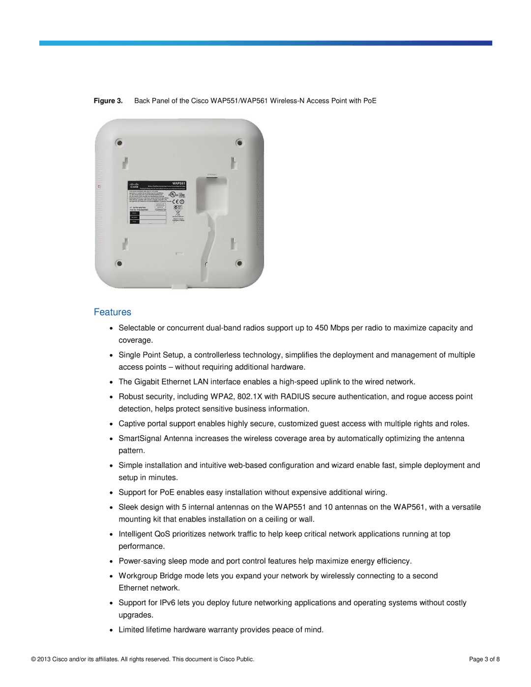 Cisco Systems WAP551AK9 manual Features 