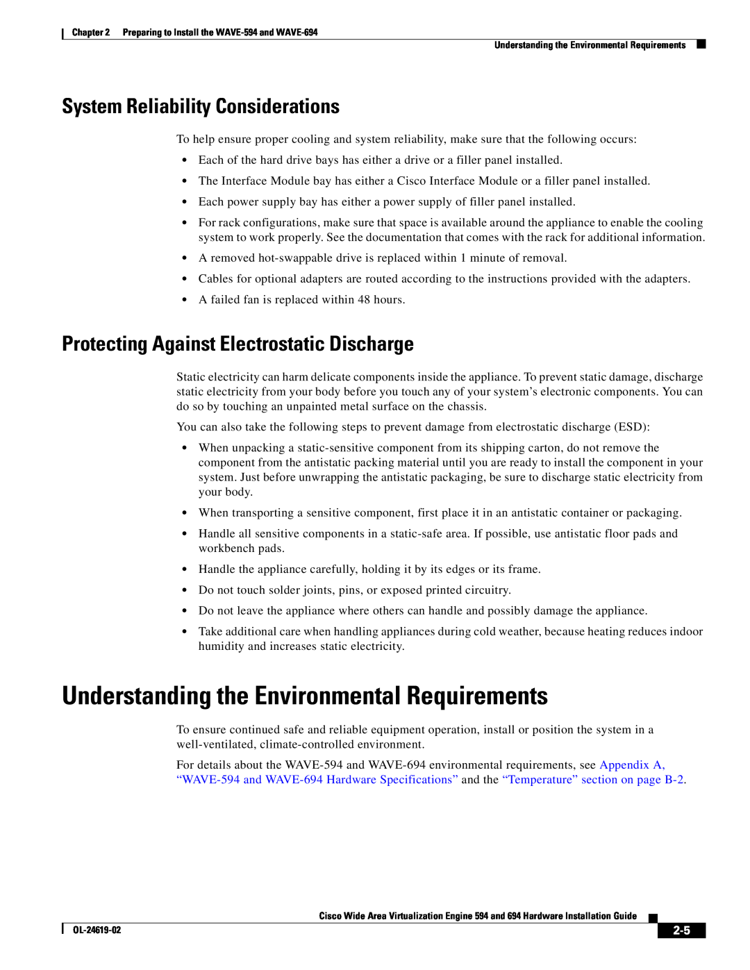 Cisco Systems 694, WAVE594K9 manual Understanding the Environmental Requirements, System Reliability Considerations 