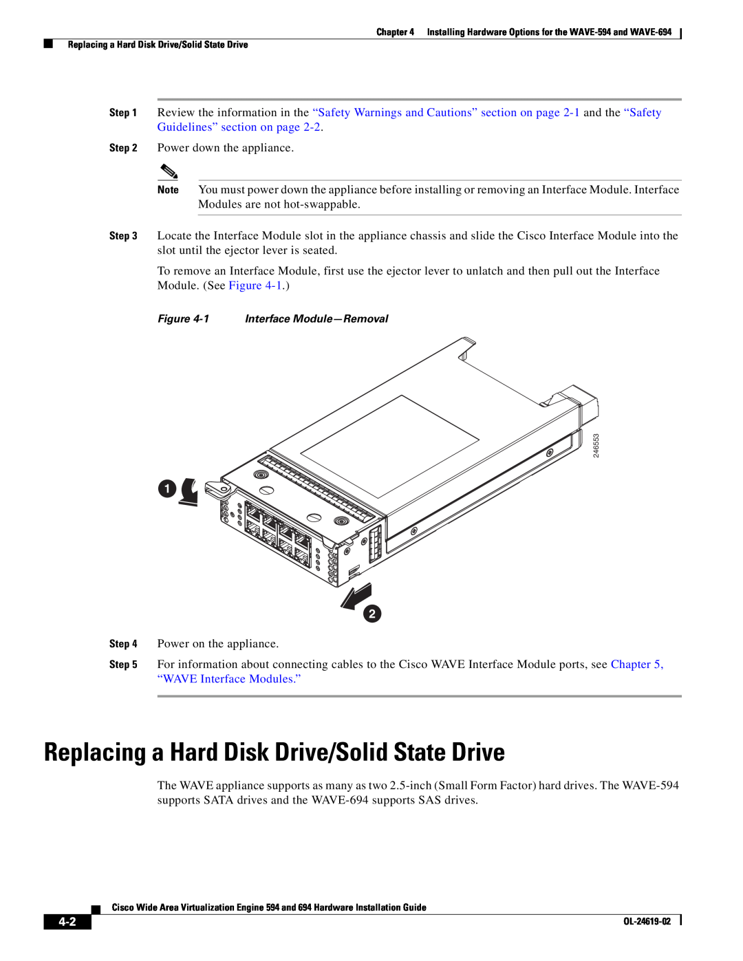 Cisco Systems WAVE594K9, 694 manual Replacing a Hard Disk Drive/Solid State Drive 