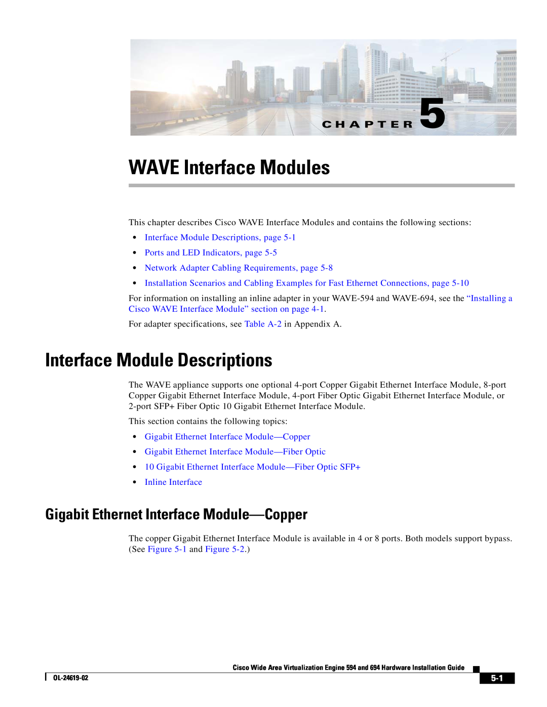 Cisco Systems 694 manual WAVE Interface Modules, Interface Module Descriptions, Gigabit Ethernet Interface Module-Copper 
