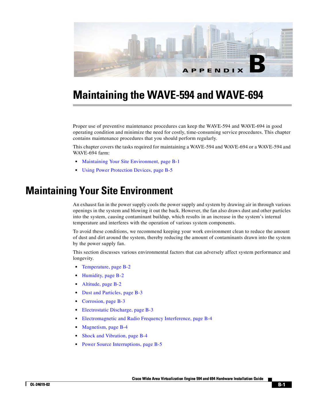 Cisco Systems WAVE594K9 Maintaining the WAVE-594 and WAVE-694, Maintaining Your Site Environment, A P P E N D I X B 