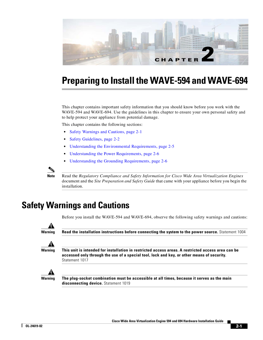 Cisco Systems WAVE594K9 manual Preparing to Install the WAVE-594 and WAVE-694, Safety Warnings and Cautions 