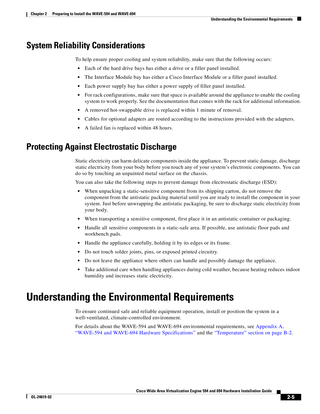 Cisco Systems 694, WAVE594K9 manual Understanding the Environmental Requirements, System Reliability Considerations 