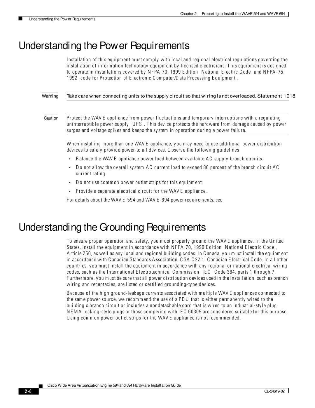 Cisco Systems WAVE594K9, 694 manual Understanding the Power Requirements, Understanding the Grounding Requirements 