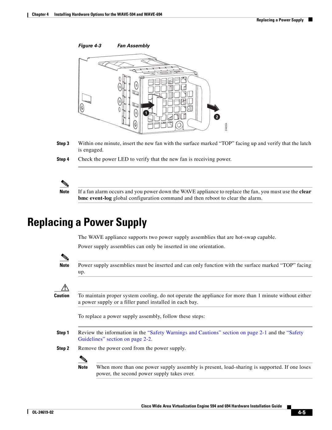 Cisco Systems 694, WAVE594K9 manual Replacing a Power Supply, Remove the power cord from the power supply 