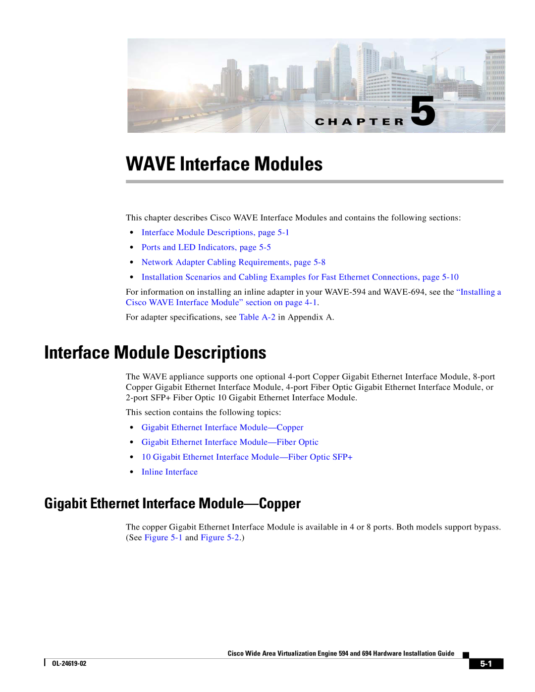 Cisco Systems 694 manual Wave Interface Modules, Interface Module Descriptions, Gigabit Ethernet Interface Module-Copper 