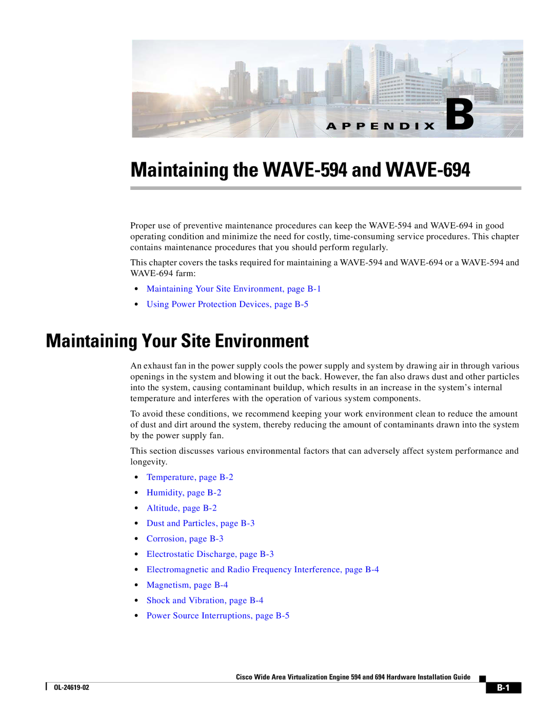 Cisco Systems WAVE594K9 manual Maintaining the WAVE-594 and WAVE-694, Maintaining Your Site Environment 