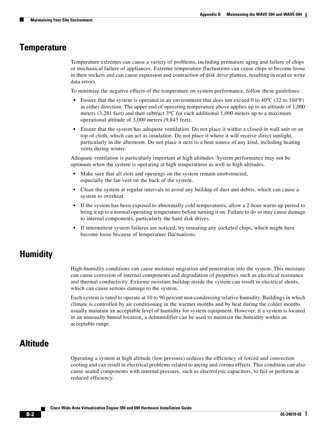 Cisco Systems WAVE594K9, 694 manual Temperature, Humidity, Altitude 