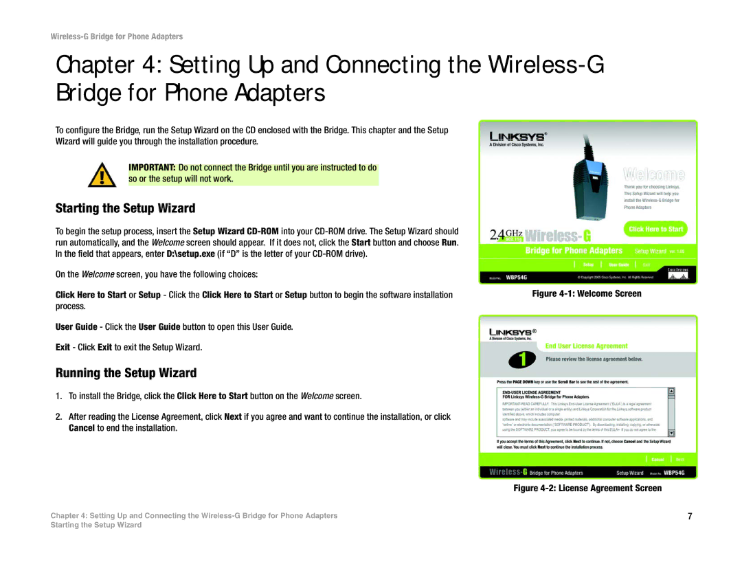 Cisco Systems WBP54G manual Starting the Setup Wizard, Running the Setup Wizard 