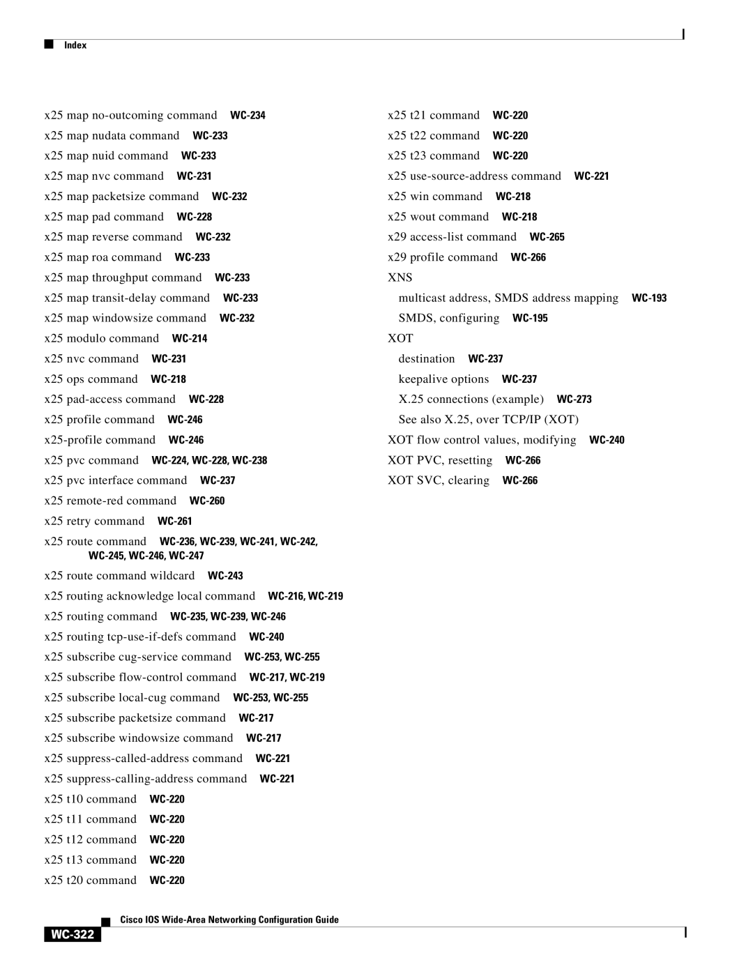 Cisco Systems WC-293 manual X25 t23 command, WC-322 