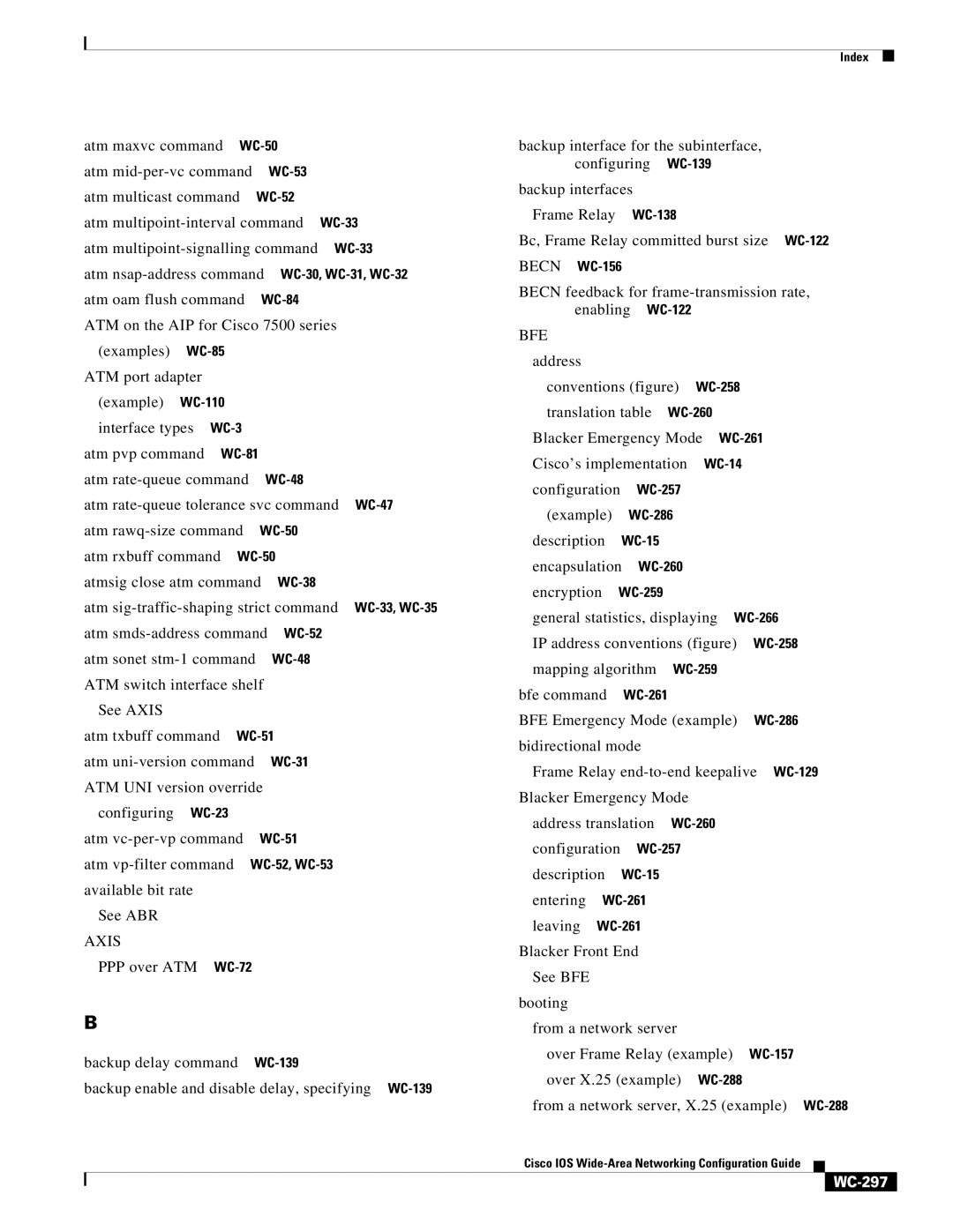 Cisco Systems WC-293 manual Axis, Becn, Bfe, WC-297 