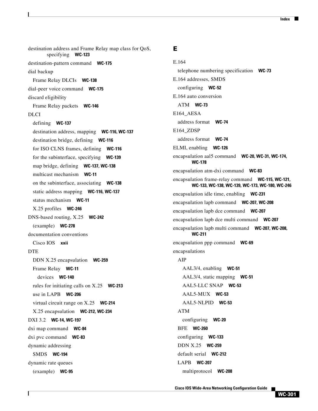 Cisco Systems WC-293 manual Dlci, Dte, E164AESA, AAL5-MUX WC-53 AAL5-NLPID WC-53 ATM, WC-301 