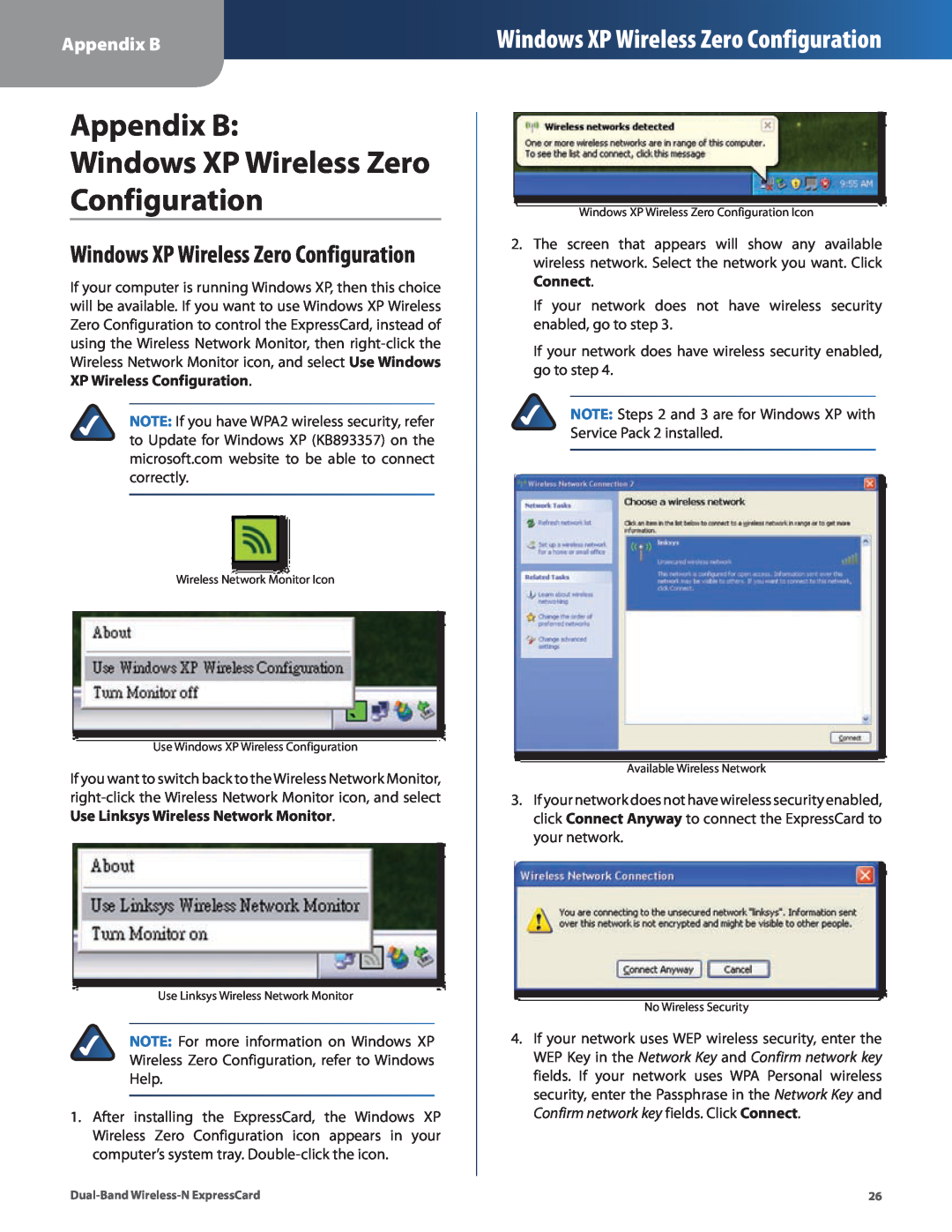 Cisco Systems WEC600N manual Appendix B Windows XP Wireless Zero Configuration 