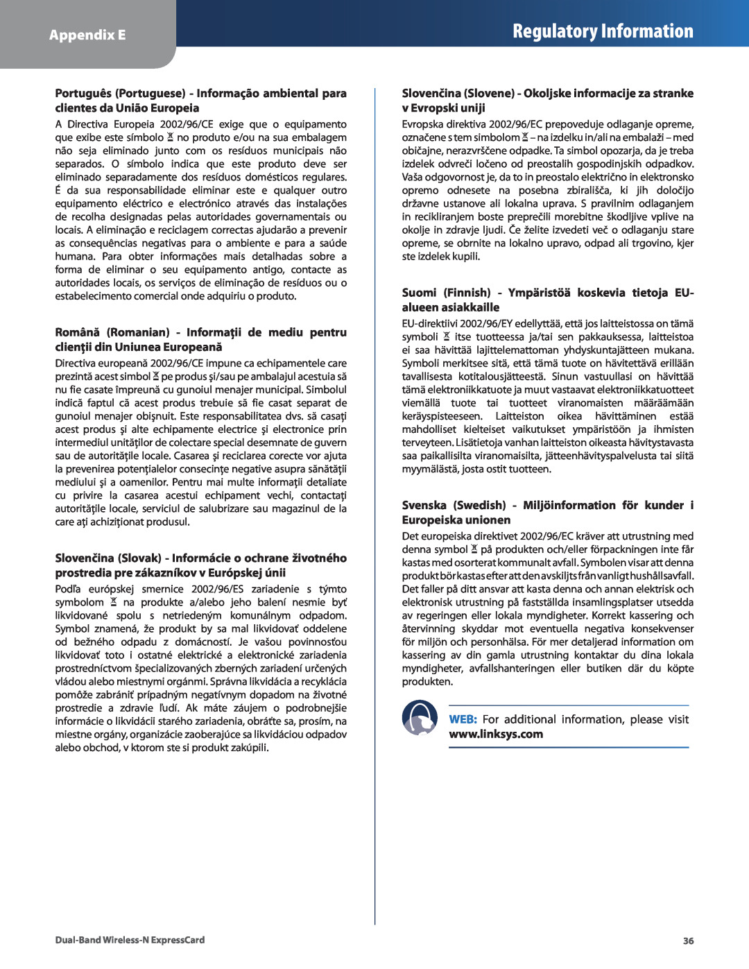Cisco Systems WEC600N manual Slovenčina Slovene - Okoljske informacije za stranke v Evropski uniji, Regulatory Information 
