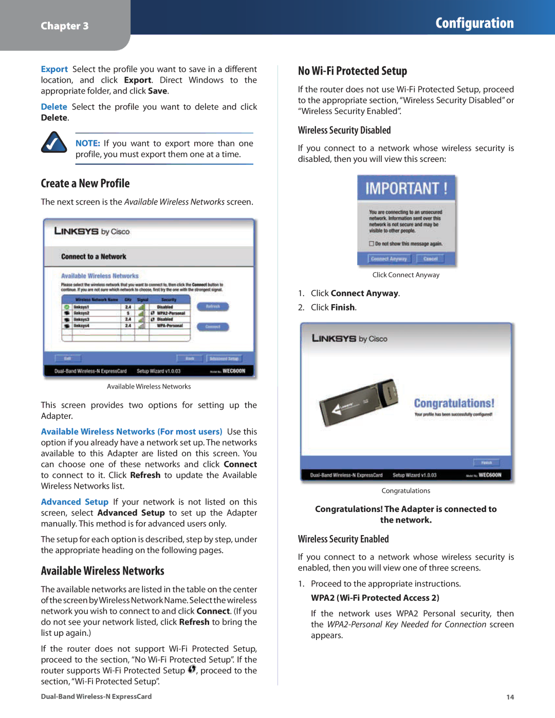 Cisco Systems WEC600N manual Create a New Profile, Available Wireless Networks 