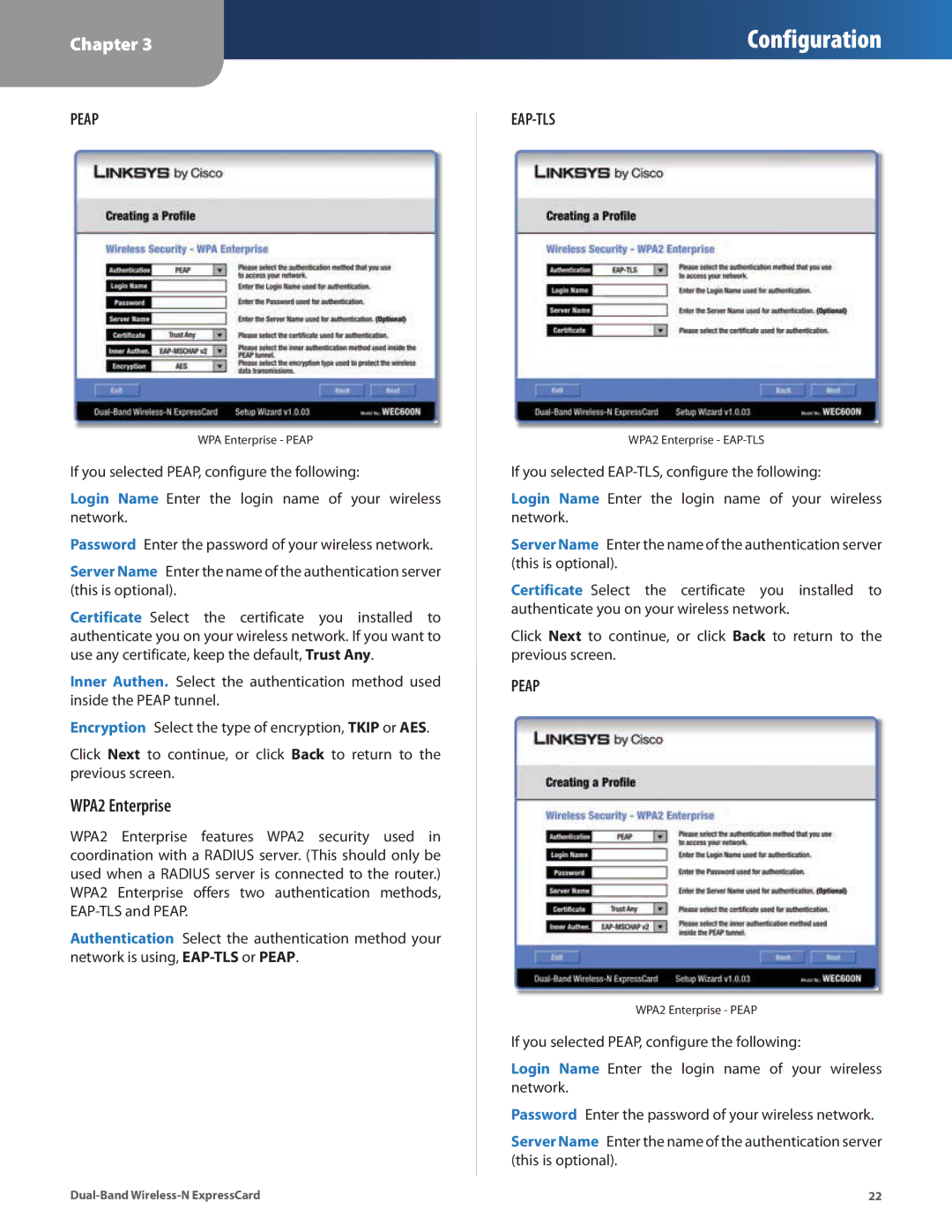 Cisco Systems WEC600N manual WPA2 Enterprise, Peap 