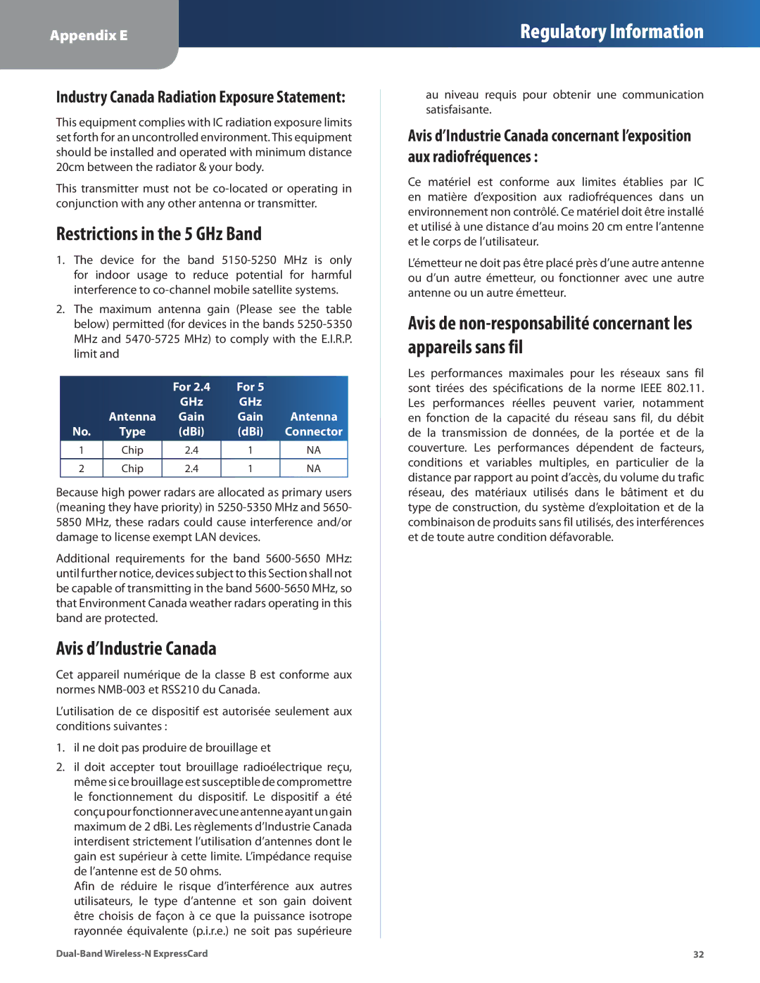 Cisco Systems WEC600N manual Restrictions in the 5 GHz Band, Avis d’Industrie Canada 