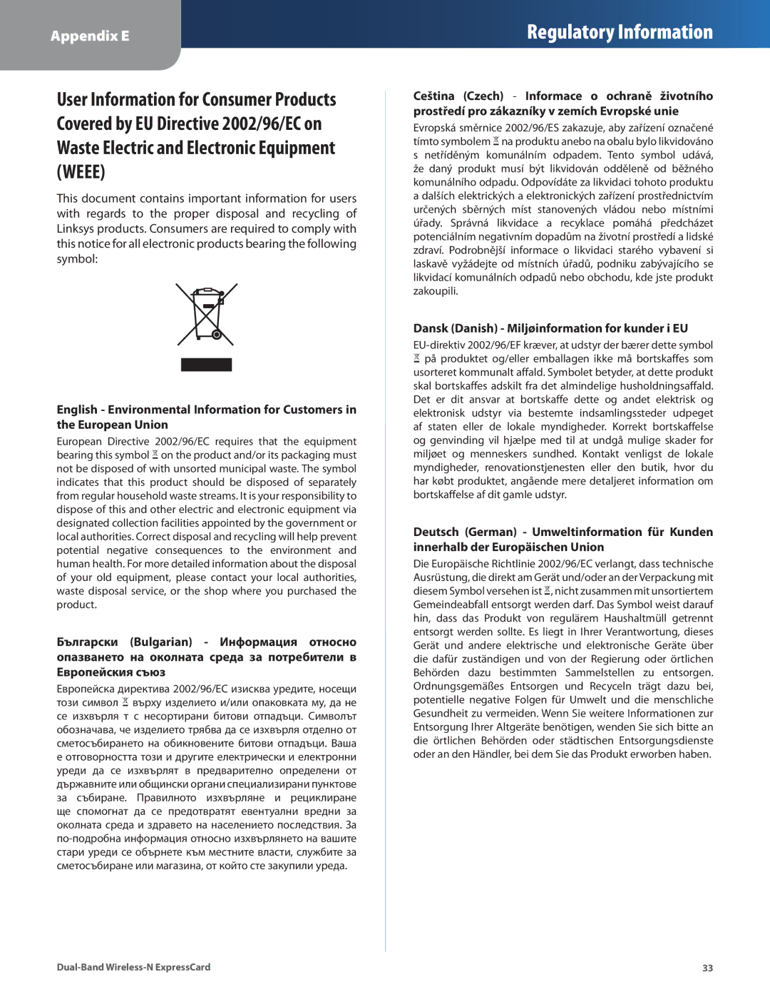 Cisco Systems WEC600N manual Dansk Danish Miljøinformation for kunder i EU 