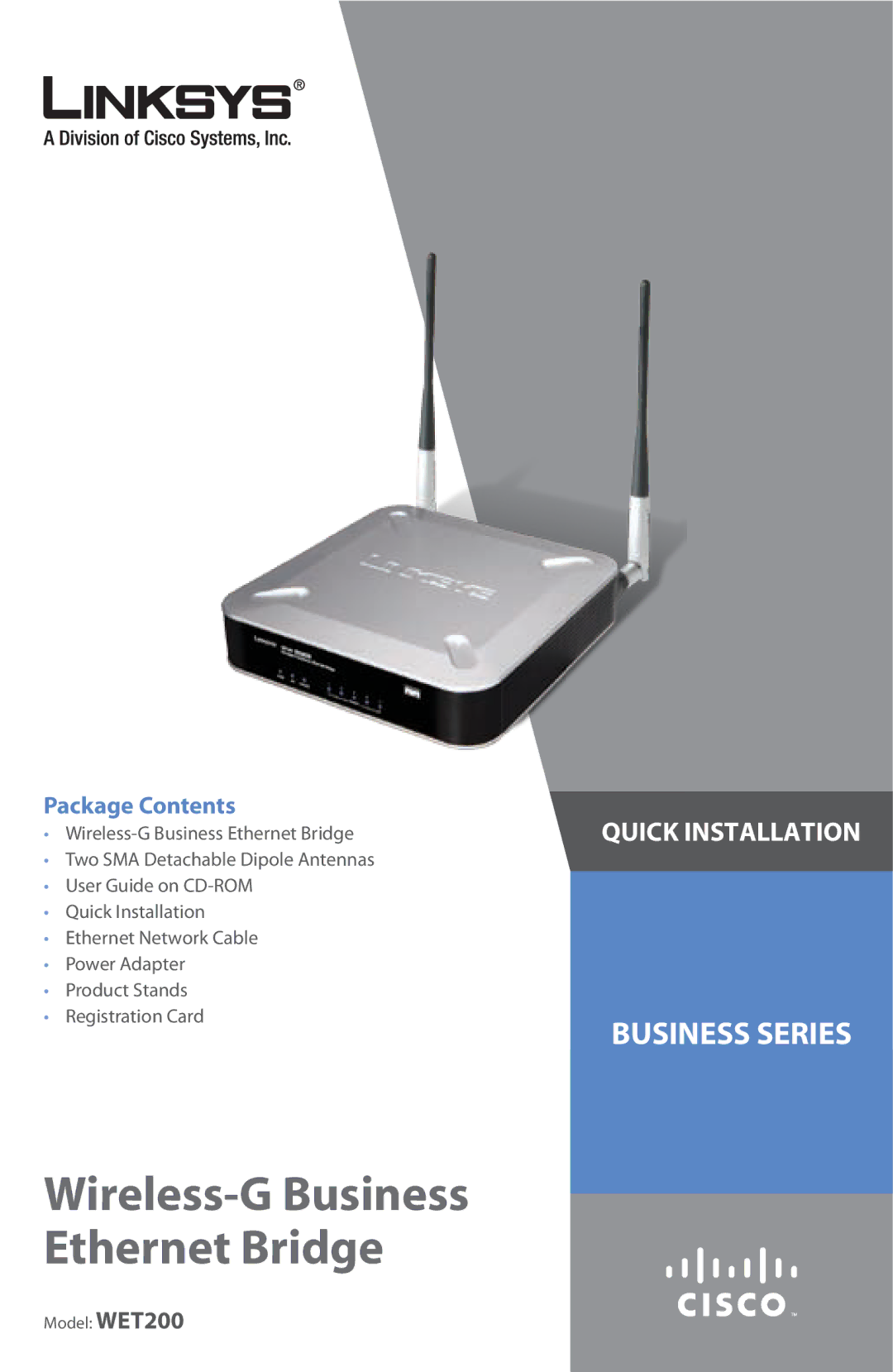 Cisco Systems WET200 manual Wireless-G Business Ethernet Bridge 