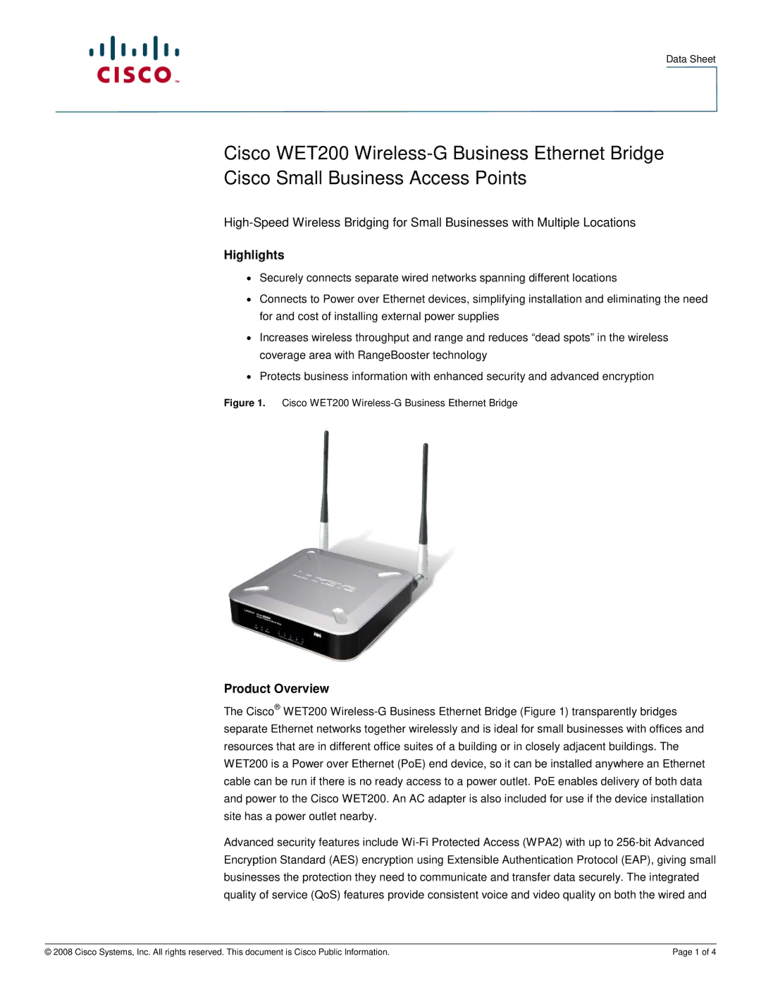 Cisco Systems WET200 manual Highlights, Product Overview 