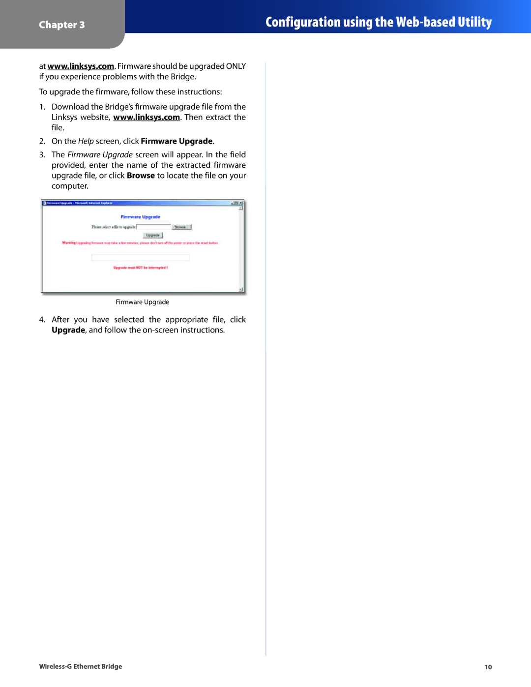 Cisco Systems WET54G manual Firmware Upgrade 