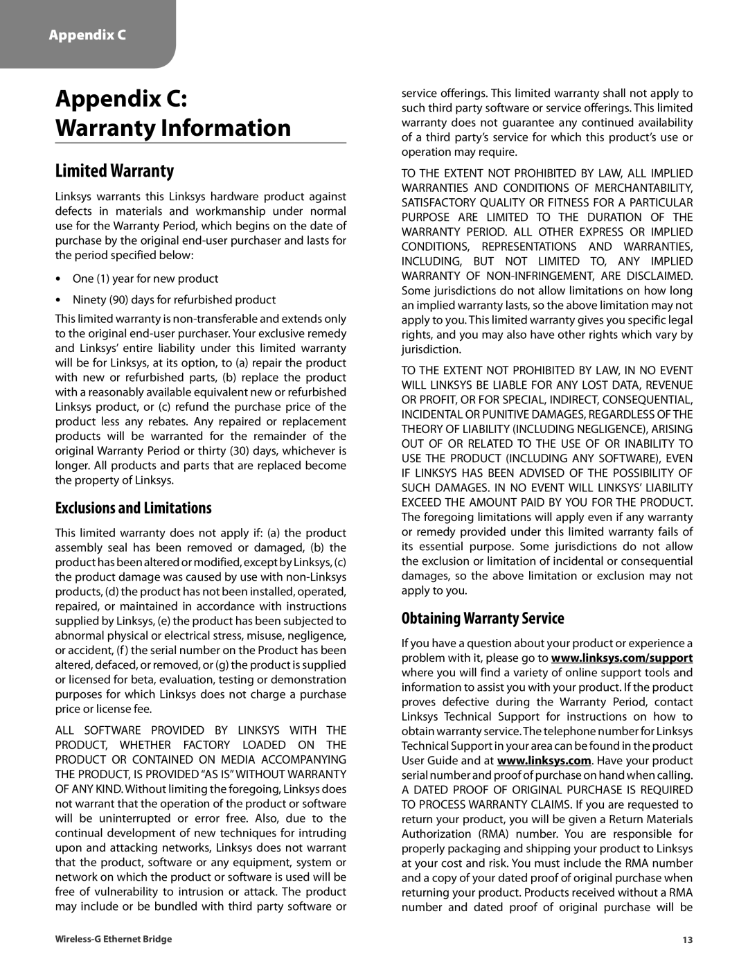 Cisco Systems WET54G manual Limited Warranty, Exclusions and Limitations, Obtaining Warranty Service 