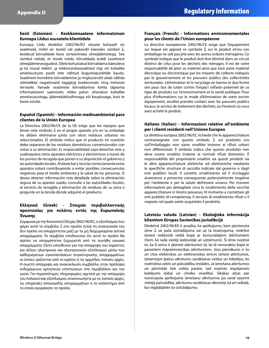 Cisco Systems WET54G manual Regulatory Information 