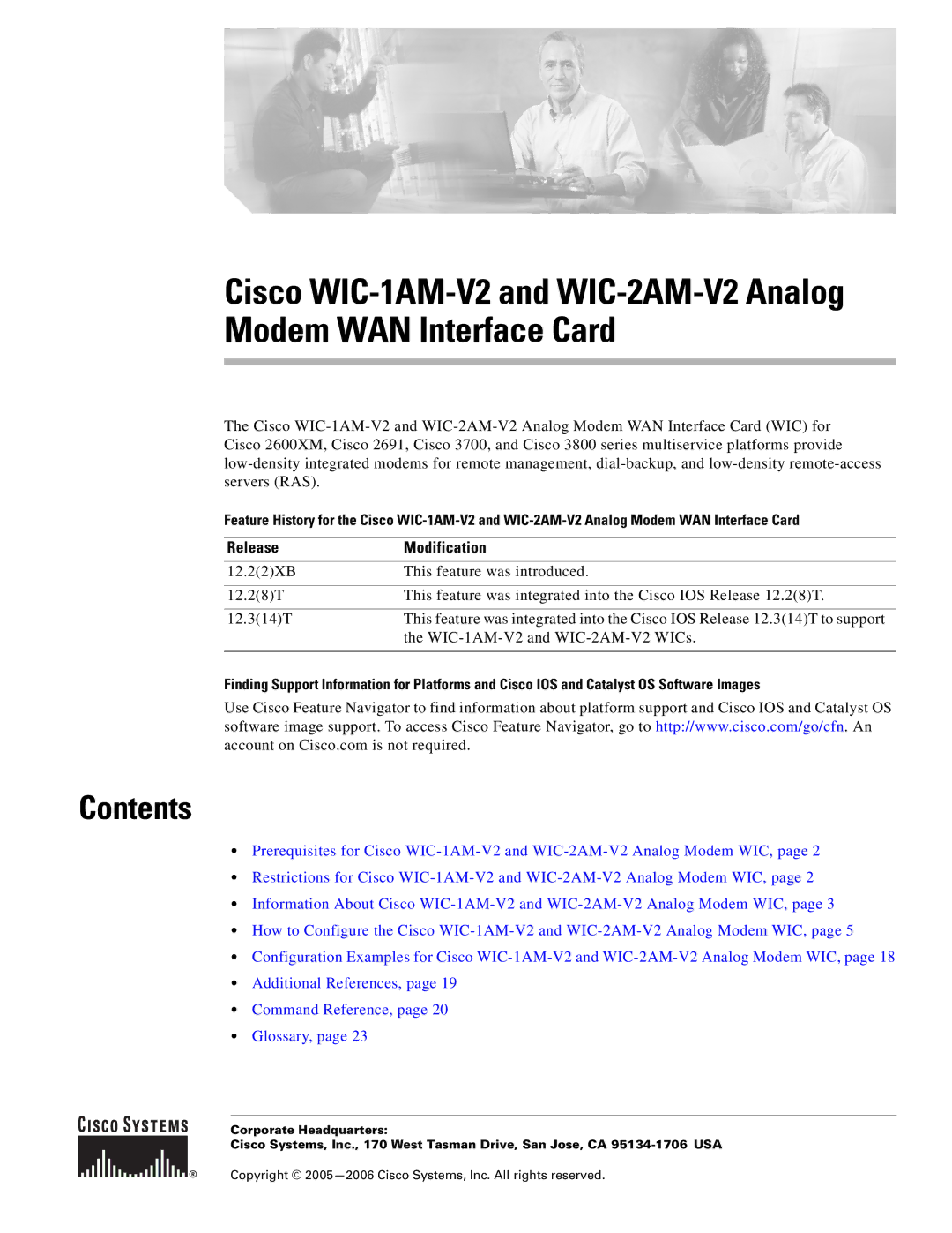 Cisco Systems WIC-2AM-V2, WIC-1AM-V2 manual Contents 