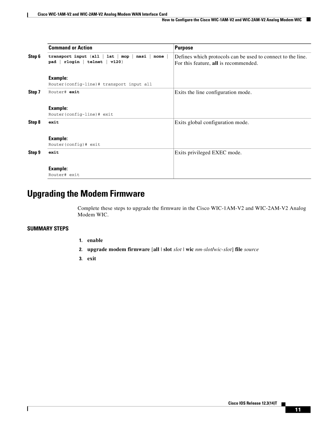 Cisco Systems WIC-2AM-V2, WIC-1AM-V2 manual Upgrading the Modem Firmware 