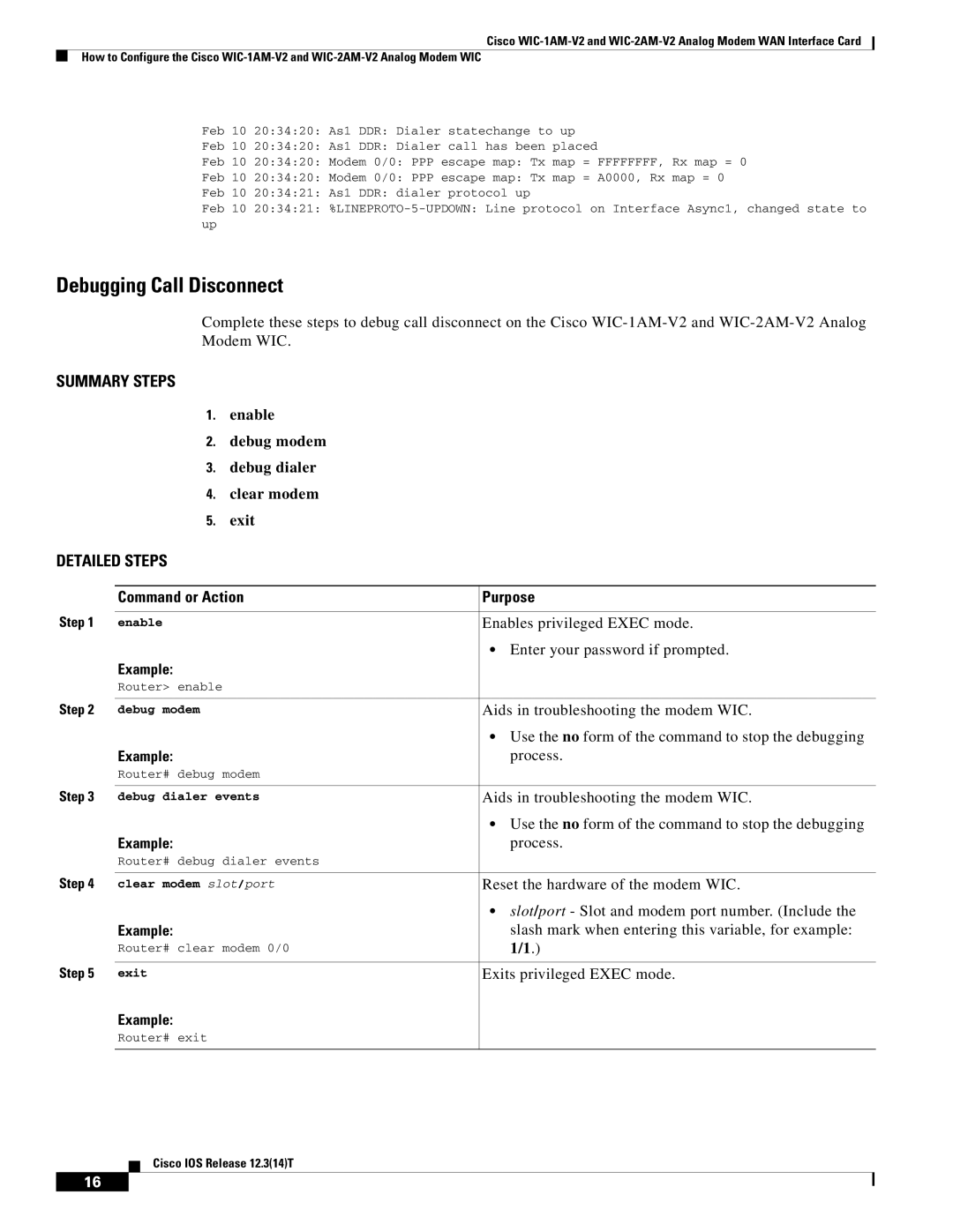 Cisco Systems WIC-1AM-V2, WIC-2AM-V2 manual Debugging Call Disconnect 