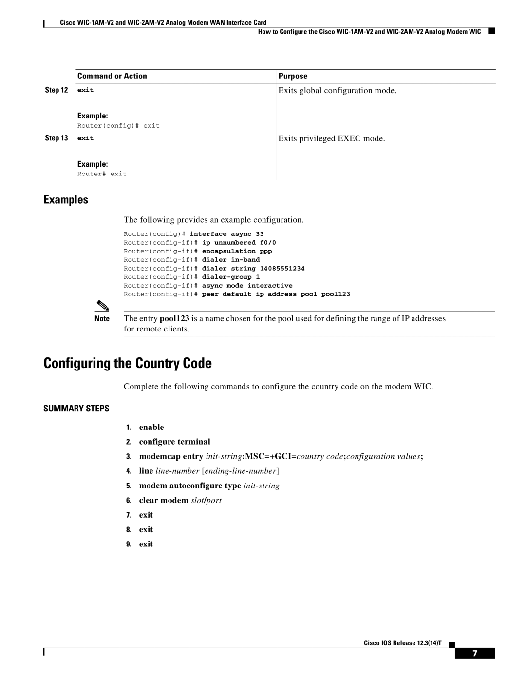 Cisco Systems WIC-2AM-V2, WIC-1AM-V2 manual Configuring the Country Code, Examples 