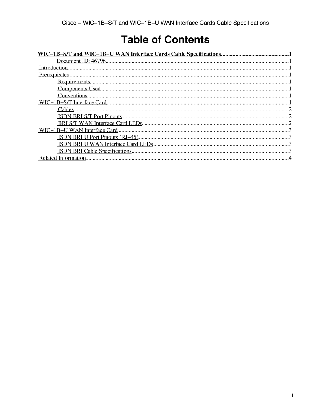 Cisco Systems WIC-1B-S/T, WIC-1B-U specifications Table of Contents 