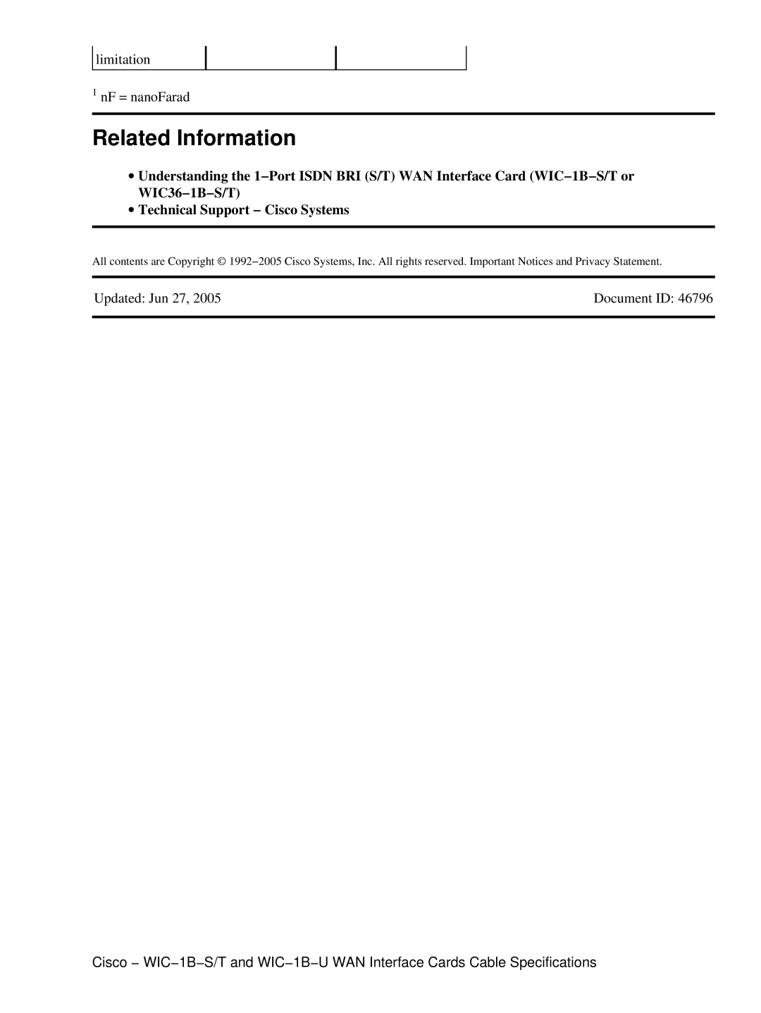 Cisco Systems WIC-1B-S/T, WIC-1B-U specifications Related Information 